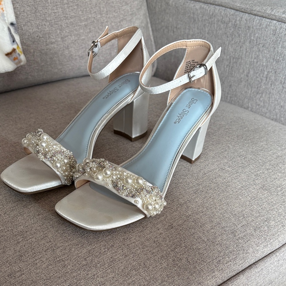White Pearl Embellished Heels, never worn